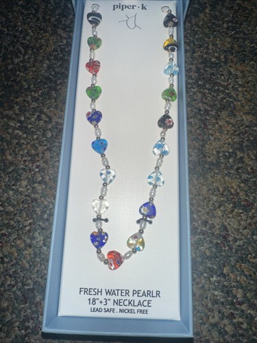 piper K freshwater pearl Heart beaded necklace 18” x 3”
