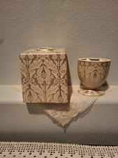 CROSCILL bath tissue cover Damask ceramic with matching tooth brush holder