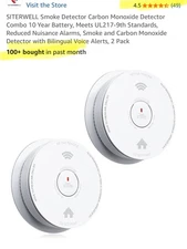 SITERWELL Smoke & CO Detector Combo 2-Pack | 10 Yr Battery | Voice Alerts