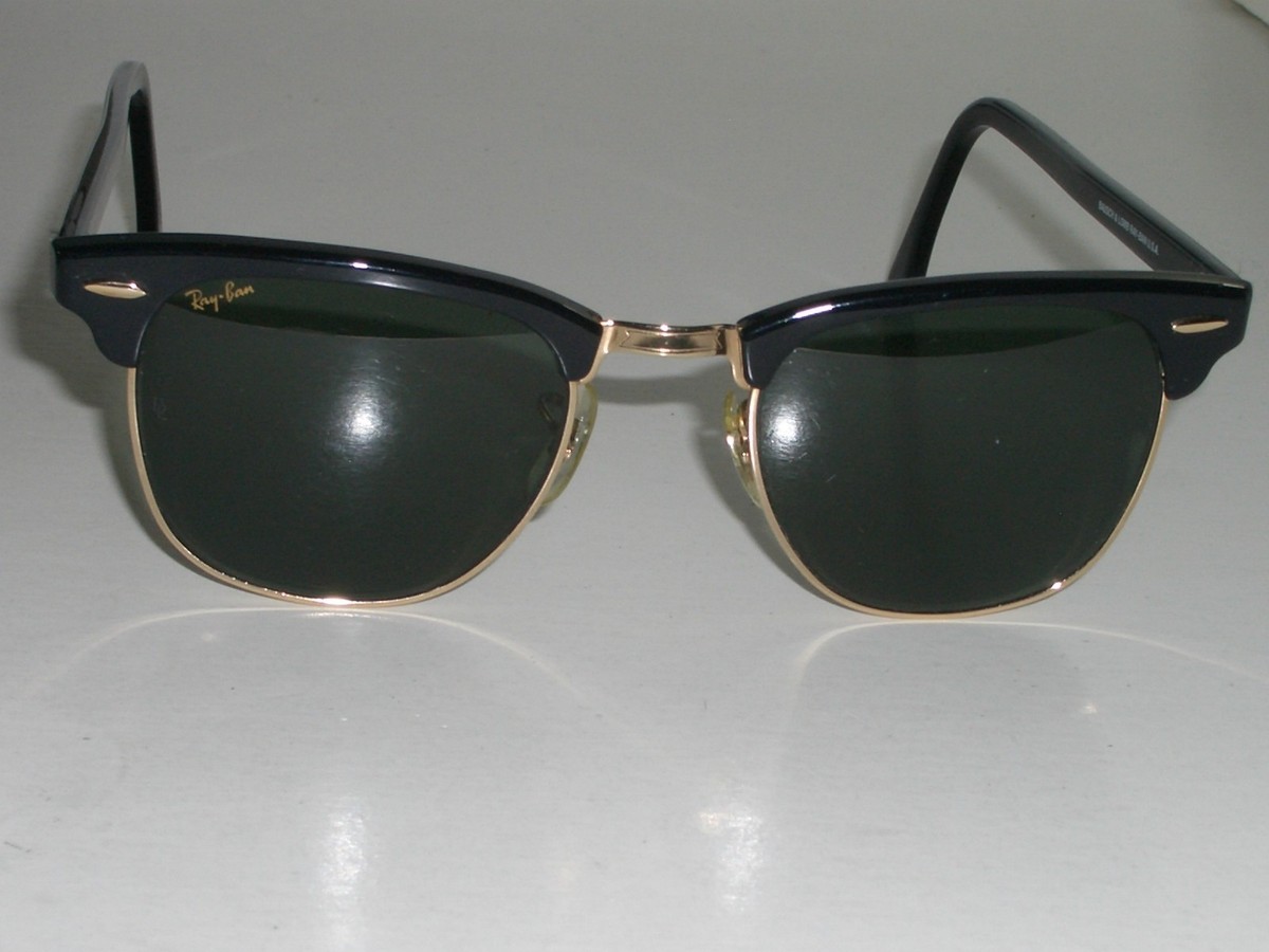 VINTAGE B&L RAY-BAN W0365 BLACK ACETATE/GOLDEN G15-UV CLUBMASTER