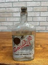 Antique c1920s Clarke Bros & Co. Chicago Pure Rye Whiskey Flask Bottle w/ Labels