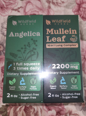 WILDFIELD HERBS 2oz Angelica Root Extract Liquid Drops + Bonus Botlle of Mullein