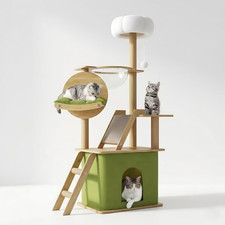 Large 59.1-Inch Green Cat Tree with Condos, Scratching Posts Hammock