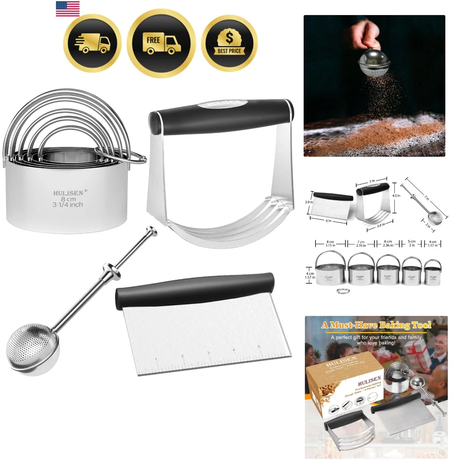 Biscuit Cutter Set Pastry Scraper Dough Blender Flour Duster Baking Tools
Opens in a new window or t
