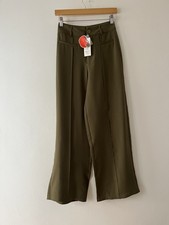 Cider Women's Wide Leg Trousers Size XS Khaki Green High Waist Smart (32)
