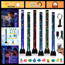 4FT Sensory Bubble Tube Floor Lamp - Color Changing LED Aquarium with 10 Fish, R