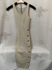 Hippie Rose Women Ribbed Sweater Knit Dress Small Beige Bodycon Buttons