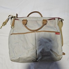 Skip Hop Diaper Bag Grey and White Stripe Large Unisex Tote Style. Pre-owned
