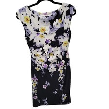 Lauren Ralph Lauren Sleeveless Black Floral Boatneck Pleated Detail Midi Dress 