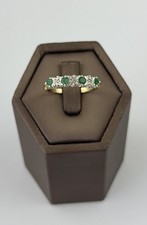 Emerald And Diamond 9ct Gold Ring , Vintage And Hallmarked Band Ring