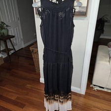 Simply Vera Wang Maxi Dress Sleeveless  Sheer Black 2pc Satin Inner Size XS