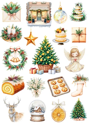 Neutral Christmas Sticker Sheet, Scrapbook, Planner Stickers, Journal Stickers