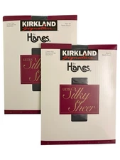 Costco Kirkland by Hanes Pantyhose Silky Sheer EF Black Control Top Set of 2