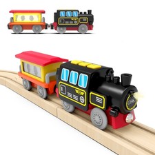 Battery Operated Locomotive Train for Wooden Tracks, Motorized Train Toys for...
