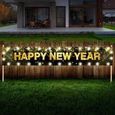 Large Happy New Year Yard Sign with LED Lights for Christmas Decorations - 11...