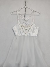California Dynasty Babydoll Chemise Women's S Satin Sheer Floral Lace Trim VTG