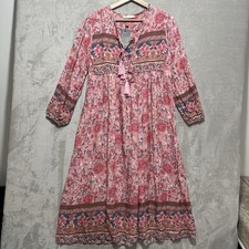 R. Vivimos Maxi Dress Pink Floral Boho Peasant Tassel Ties Size XS 0/2 NWT