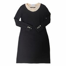 CHANEL BOUTIQUE Knit Dress Vintage 1980s 1990s Black Beige Size 44