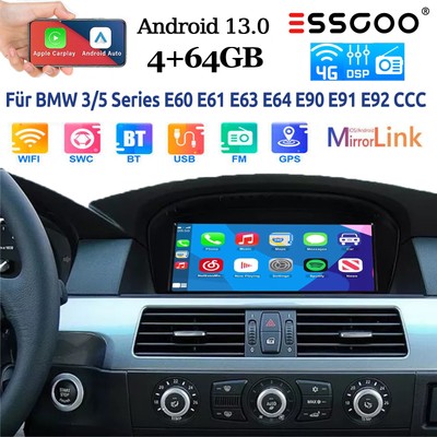 4G LTE Android 13 Autoradio 4+64GB 8.8'' Carplay GPS NAVI Für BMW E60 E61 E90 CCC