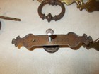 LOT OF Vintage MCM Brass ring pull hardware handle Furniture WITH BACKPLATES — photo 4