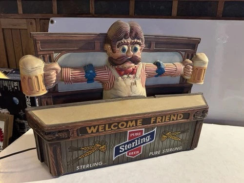 Vintage Sterling Pure Beer Welcome Friend Bartender 3D Lighted Sign