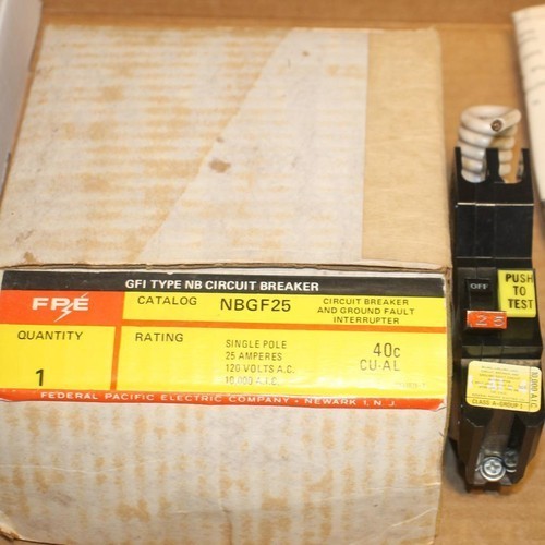 One New Federal Pacific FPE NBGF25 1P 25A GFI GFCI BOLT IN Breaker More Availabl