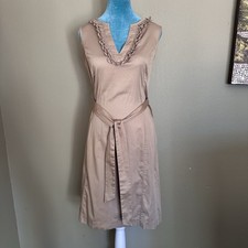 Talbots A-line Dress Women 8 beige belt optional 98% Cotton 2% Spandex