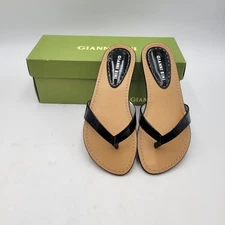 GIANNI BINI Women's Thong Black Leather Flat Sandals Cabo 005 Sz 6M