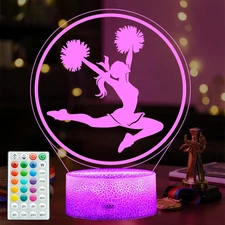 Cheerleader Gifts, Cheerleader 3D Night Light with 16 Colors Changing, Timer, 4