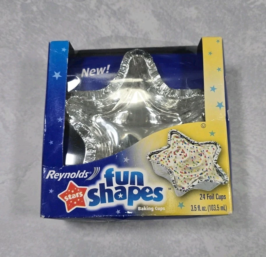 Tazas para hornear Reynolds 2005 Fun Shapes en forma de estrella 3,5 oz (24 tazas de papel de aluminio) Nuevo de Lote Antiguo Foto 2 de 4