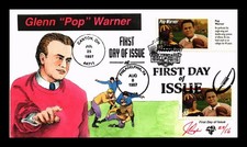 US COVER POP WARNER FOOTBALL COACHES FDC DUAL CANCEL PUGH HAND PAINTED