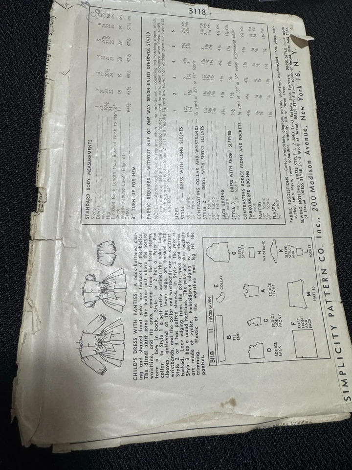 Vintage 1940s Simplicity 3118 Girls Dress with Panties Size 4 1949 Complete - Image 4 of 4