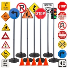 Large 32pc Traffic Signs Playset for Ride-On Cars - 42in Tall