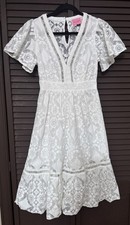 Kate Spade Bohemian White Lace Fit & Flare Midi Dress V-Neck Size 8 (fits small)