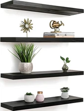 Black Wood Floating Shelves for Wall Rustic Wall Shelf for Bedroom Living Roo...