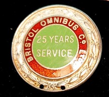 Bristol Omnibus Co Ltd Sterling Silver 1975 Enameled 25 Year Bus Lapel Badge