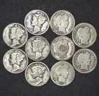 5 x Mercury Dime & 5 x Barber Dimes Lot $1 Face Value 90% Silver Coins