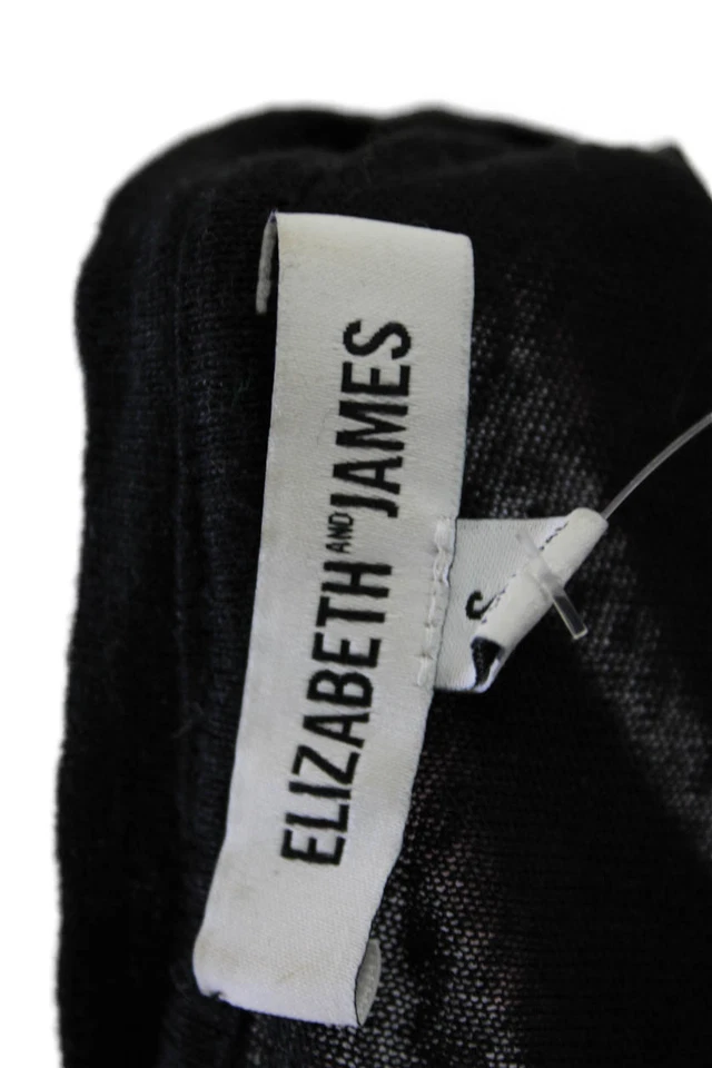 Elizabeth and James Womens Linen Crew Neck Short Sleeve T-Shirt Top Black Size S - Image 4 of 4