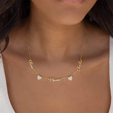 Customized 1-3 Name Cubic Zirconia Heart Pendant Necklace Gold Silver Chain