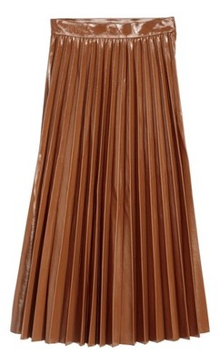 H&M Midi Faux Leather Pleated Brown Skirt Size 6 | eBay