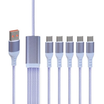 5 in 1 Multi Charging Cable USB to 5 Type C Splitter DataSync USB C Cable 1.6M