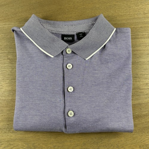 Hugo Boss Men's Regular Fit Pique Polo Shirt Size XL Purple Stripe Cotton