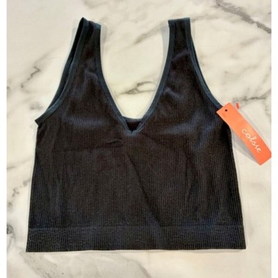 Colsie Ribbed V Neck Bralette Crop Tank Top - Black - XS / Extra Small - NWT