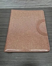 Rose Gold Glitter Zipper Portfolio Case with Magnetic Handle 3 Ring Binder New