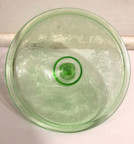Plato de caramelo Hazel Atlas FLORENTINE 2 VERDE con tapa vidrio de uranio BUEN ESTADO - Imagen 10 de 10