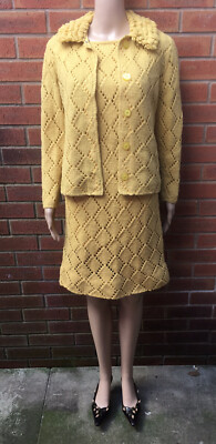 Damen 60er Jahre Vintage gelb Strick Kleid Jacke Anzug siehe Angebote für Gr. selten