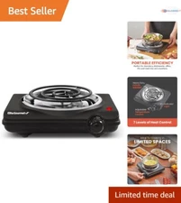 Electric Hot Plate Stainless Steel 1000W Single Coiled Burner Portable Cooking