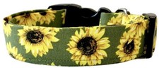 Olive Green Sunflowers Handmade Dog Collar