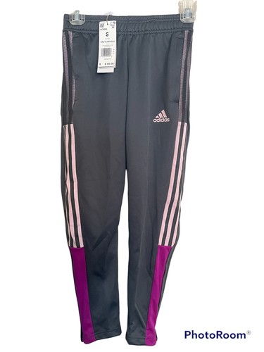 NWT girls S ADIDAS Aeroready 3-Stripe Gray Pink Tapered Reg fit Pants - Picture 11 of 12