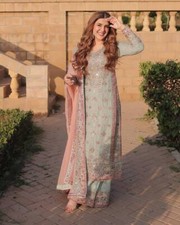 Blue Pakistani Kurta Sharara With Dupatta, Eid Outfit, Festive Outfit For Women.